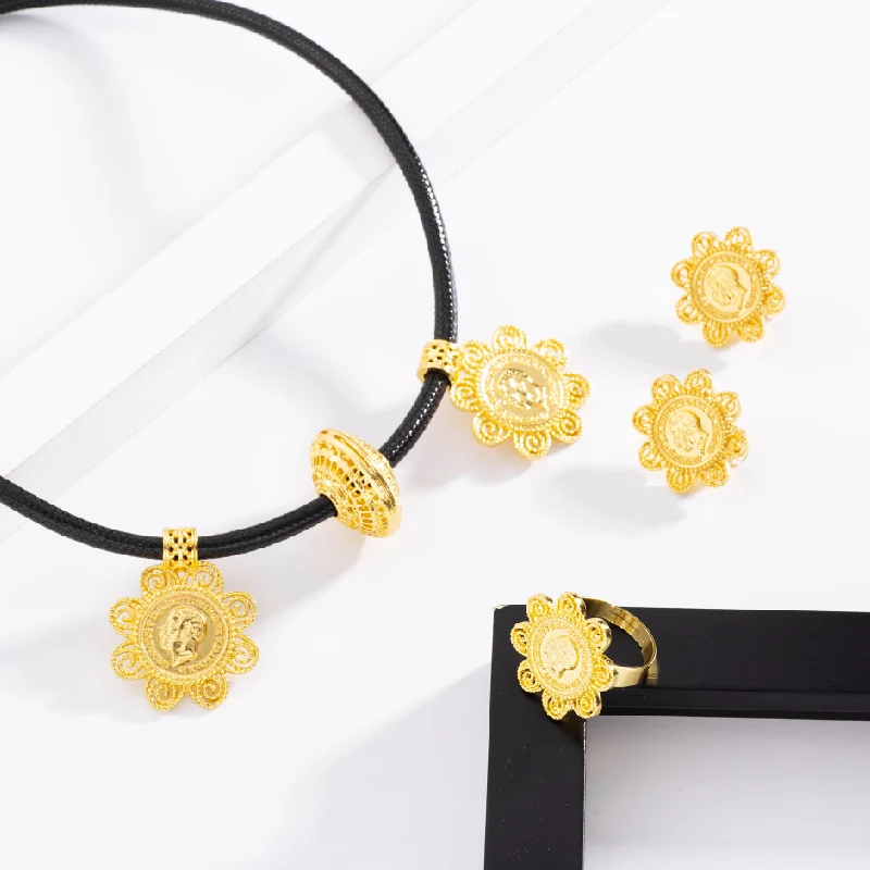 Shamty ювелирный набор из кожаной веревки с монеткой эфиопской кожи чистый золотой