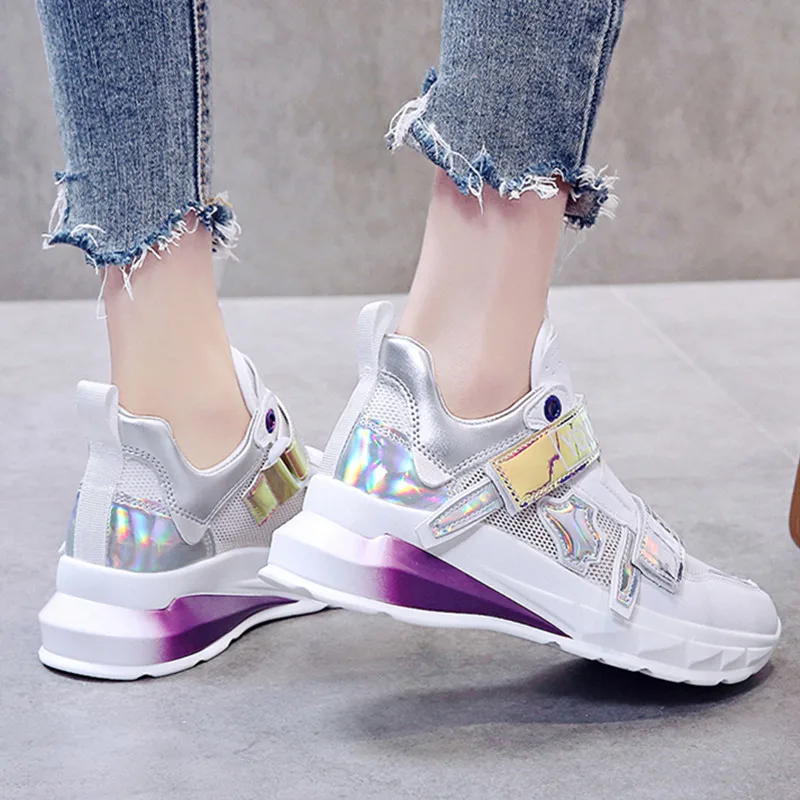 Женские кроссовки модные блестки разных цветов женская обувь с сеткой и ремешком