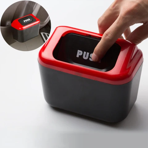 Universal Car Trash Can with Clip Auto Trash Bin Accessories for Garbage Bag 2 Lids Automatic Rubbish Organizer Storage