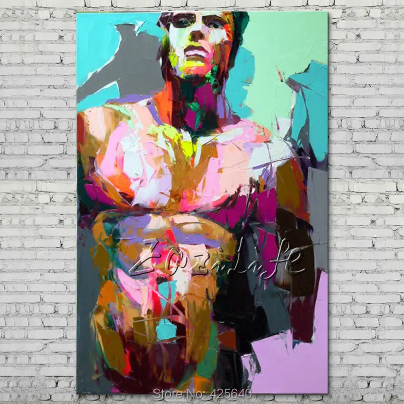 

Palette knife portrait Face Oil painting Character figure canvas Hand painted Francoise Nielly wall Art picture for living room8