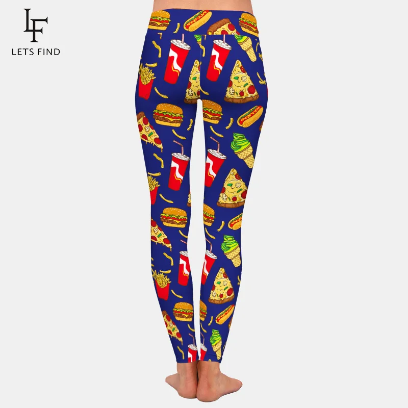 LETSFIND женские леггинсы высокого качества с 3D рисунком гамбургера и пиццы новинка