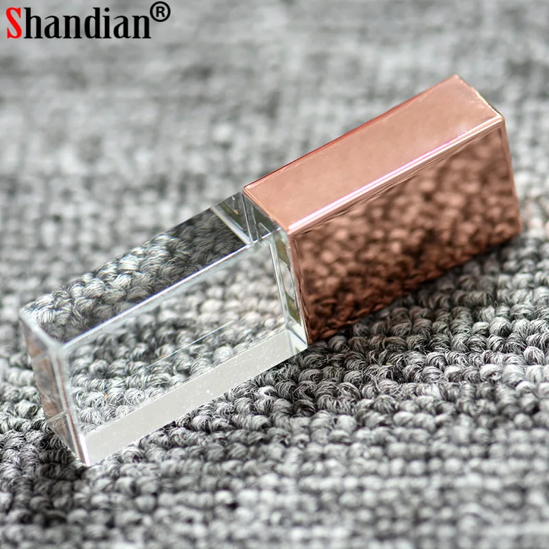 SHANDIAN Кристальный usb палочки 3D Распечатать собственный логотип 4 Гб 16GGB флеш-накопитель USB 32 GB 64 GB прозрачное стекло(за 10 шт логотип