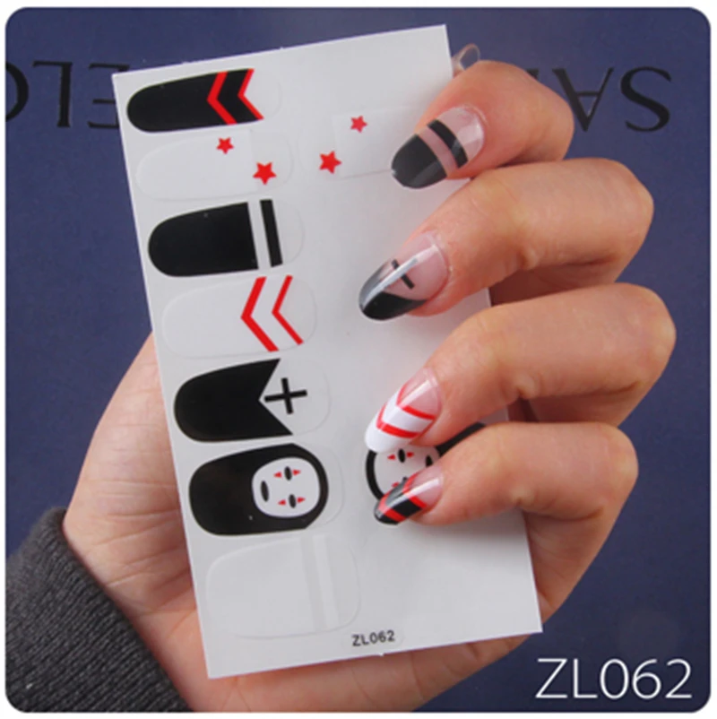 14 советы нейл арта Однотонная одежда самоклеящаяся Стикеры s черный линии полосы