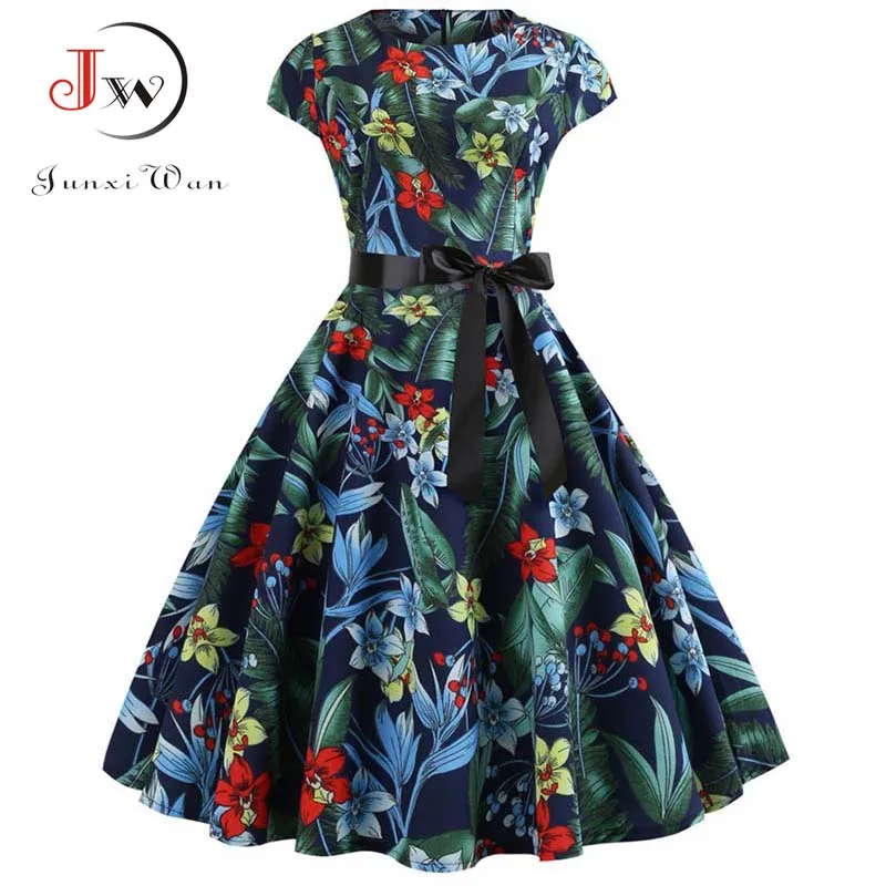 Женское летнее платье с цветочным принтом винтажное миди коротким рукавом