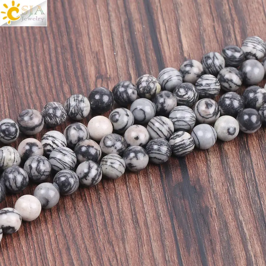 Черные Сетчатые камни CSJA бисер из натурального камня в полоску с зебрами