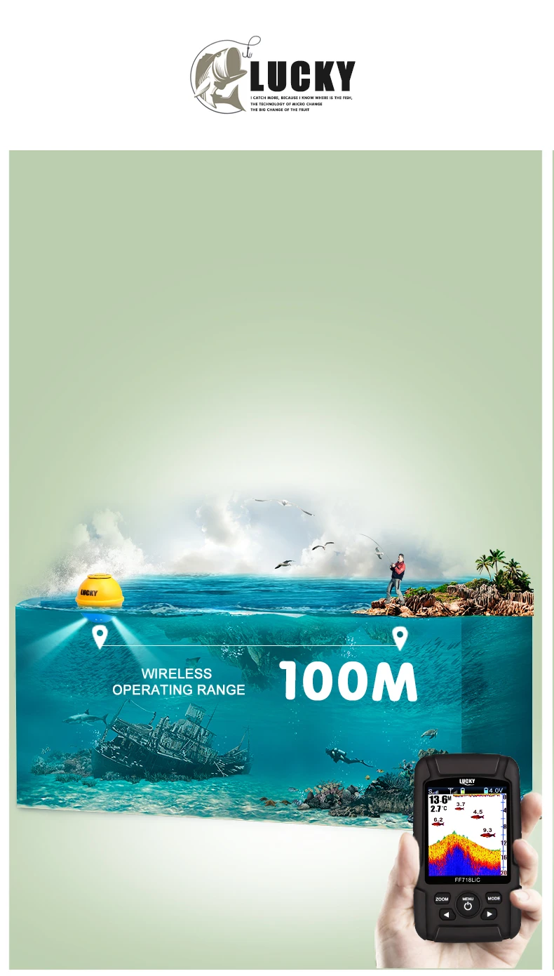 Lucky fishing finder, ff718lic-wla, эхолот для подводная камера для рыбалки, эхолот, эхолот 45 м/147 футов, эхолот