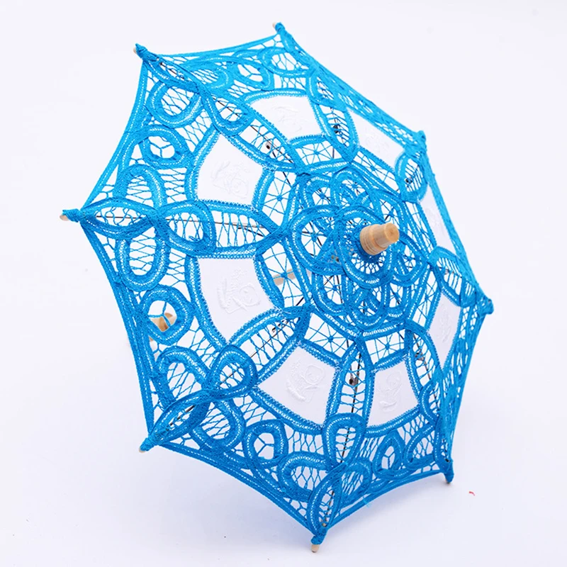 Белый кружевной зонтик для невесты маленький от солнца с цветком девочки