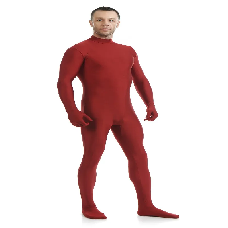 Dark Red Настраиваемый Экзотический Костюм зентай, мужской костюм зентай для всего тела, костюм зентай с капюшоном на молнии, обтягивающие кожаные костюмы, Одежда для танцев с руками - Цвет: Dark Red