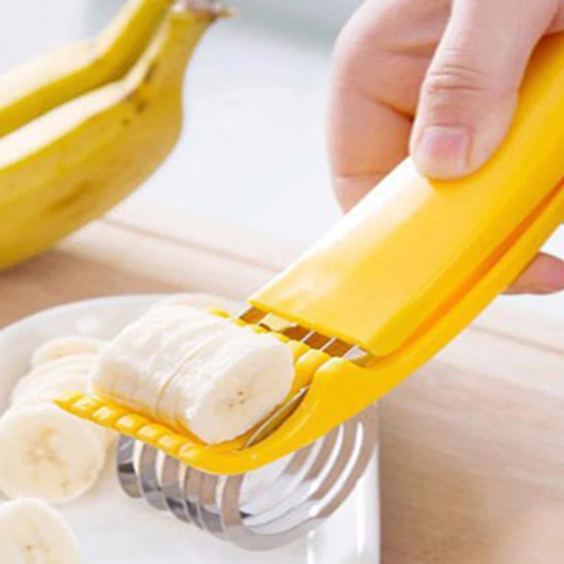 Home Kitchen Tools Ham Salad Pressed Sliced Banana Slicer Fruit Cucumber Cutter Yellow Plastic + Stainless Steel | Бытовая техника