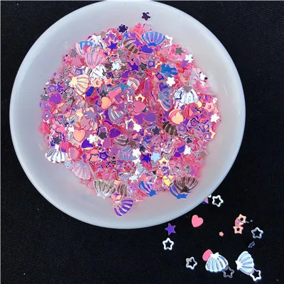 Mix Pink Crystal 10 г/упак. смесь блестящих блесток Звезда Сердце в форме раковины ПВХ свободные блестки пайетки дизайн ногтей кристалл почвы ремесло, свадебные конфетти - Цвет: Mix Pink Crystal