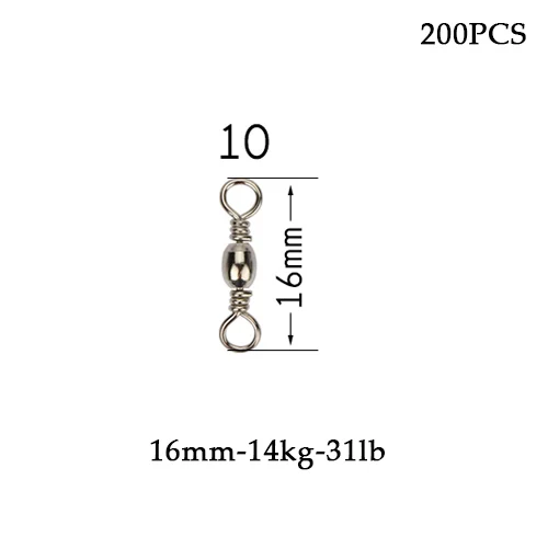 Size10 16mm 14kg Goture 200 шт./лот рыболовные поворотные вращающиеся стволы Вертлюги Из Нержавеющей Стали Морской рыболовный крючок Размер соединителя 10, 8,6, 4,2, 1/0 - Цвет: Size10 16mm 14kg