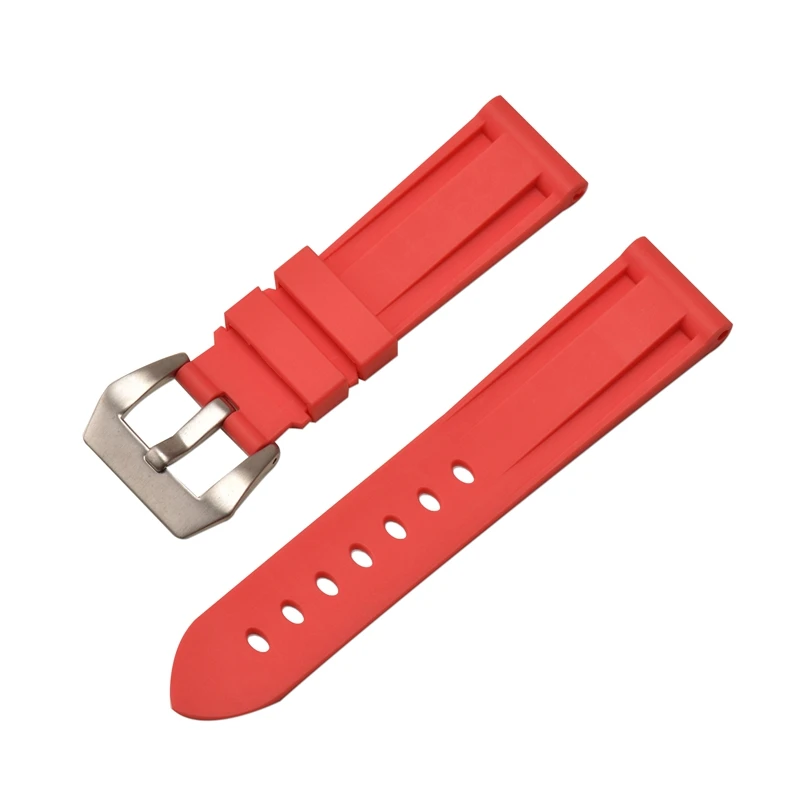red silver clasp HQ силиконовый ремешок 20 22 24 26 мм камуфляжные часы силиконовый браслет резиновый сменный Браслет наручных часов для PAM ремешок и стальная пряжка - Цвет ремешка: red silver clasp