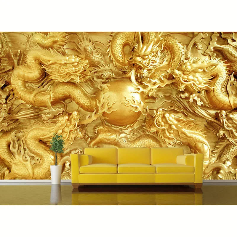 3D обои на заказ для комнаты нетканый HD Фотофон водонепроницаемый золотой дракон