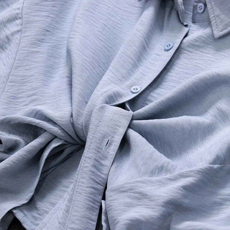 На шнуровке однобортные тонкие рубашки блузки пальто + Твердые Ruched Высокая талия