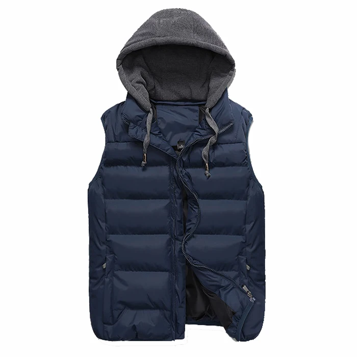 Dark blue Горные мужские жилеты 4XL с капюшоном, куртки без рукавов, зимние мужские и женские теплые осенние приталенные жилеты, Мужская Брендовая верхняя одежда LA534 - Цвет: Dark blue