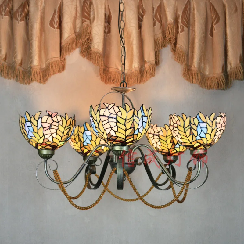 European minimalist retro yellow Tiffany stained glass lamp shells living long chandelier pub-restaurant | Лампы и освещение