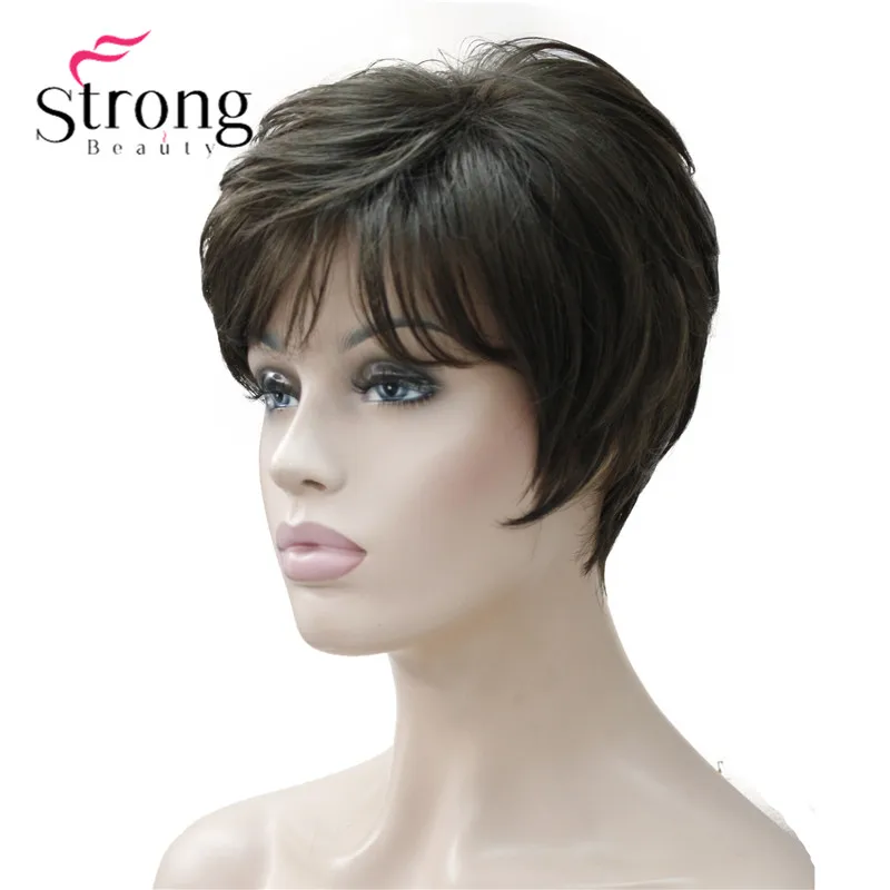 StrongBeauty короткий слоистый блонд лохматый Классический колпачок полный синтетический парик выбор цвета