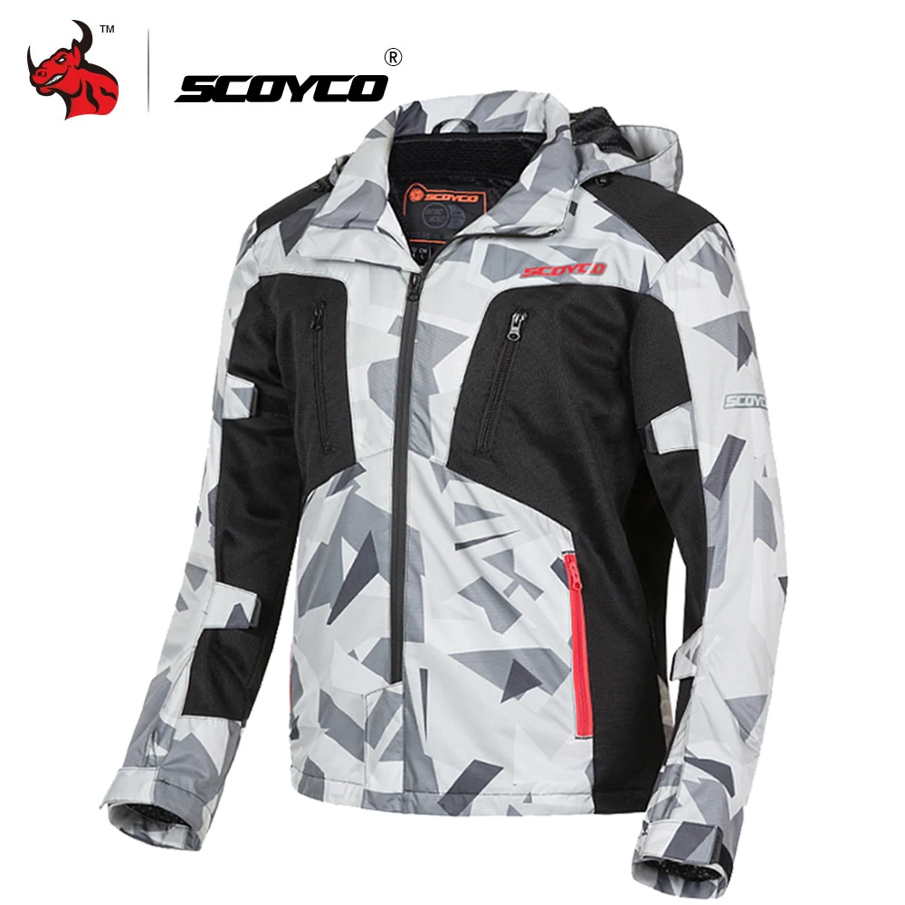 SCOYCO Motorcycle Jacket Summer Breathable Moto Jacket Motocross Hooded Jacket Protective Gear Men Motorcycle Protection Armor