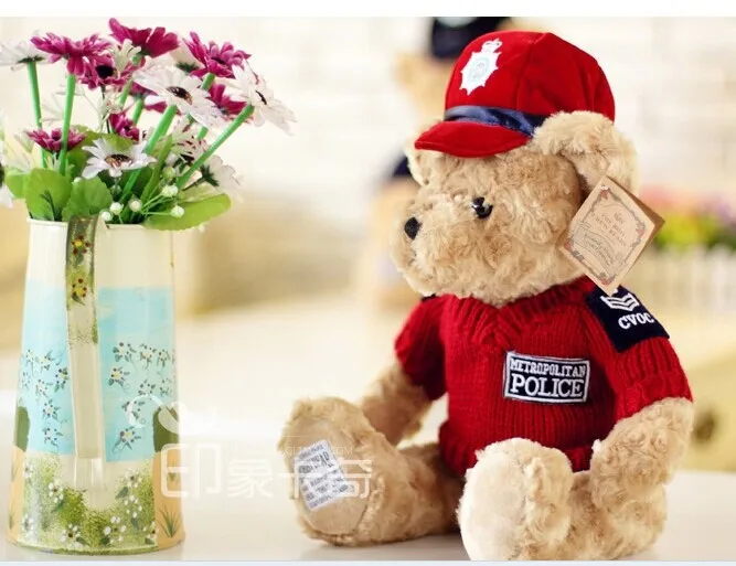 

red colour ,stuffed animal 33 cm police suit teddy bear plush toy soft bear doll w2117