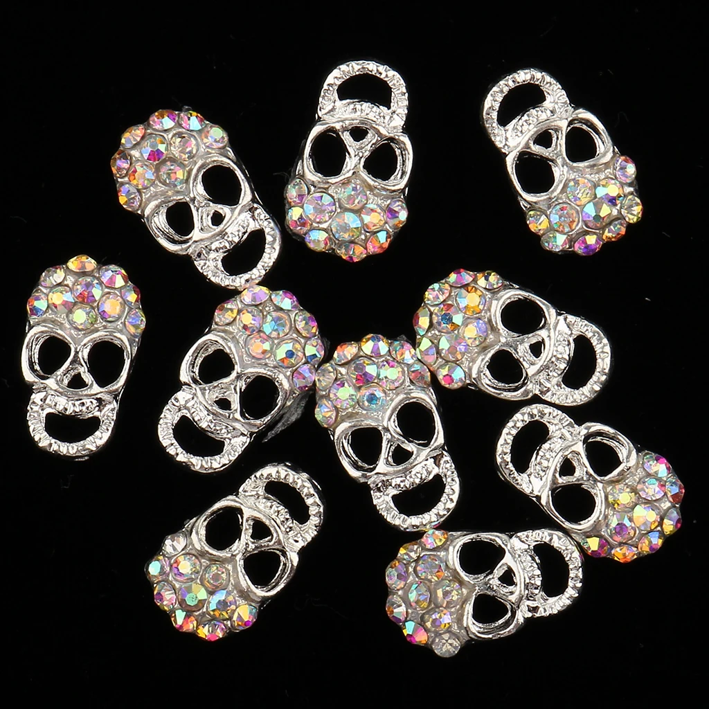 10x Череп Сплав 3D Стразы хрустальные наклейки на кончики ногтей металлические