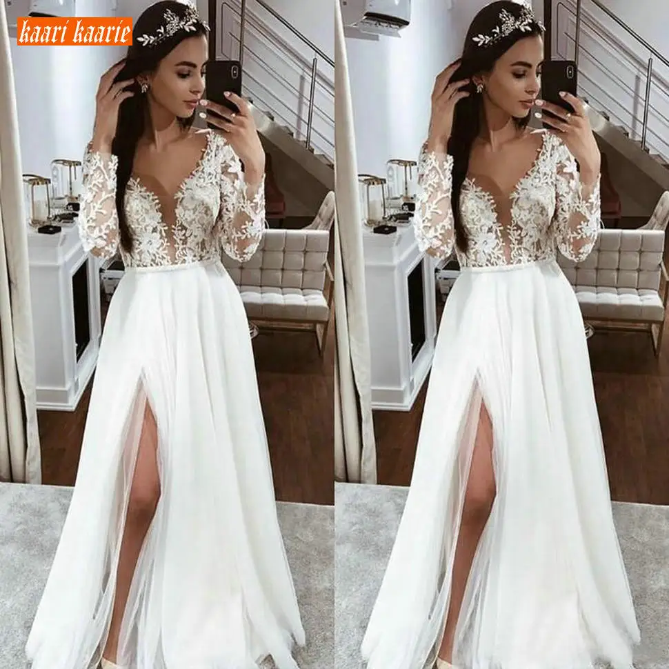 Элегантное Белое Тюлевое свадебное платье в стиле бохо кружевные свадебные