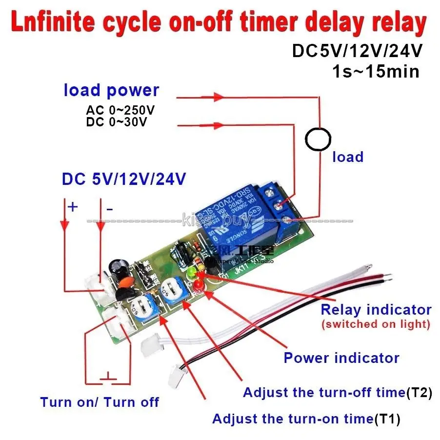 

DC 5V 12V 24V Infinite Cycle Delay Timing Timer Relay ON OFF Switch Module Time control Delay Adjustable NEW