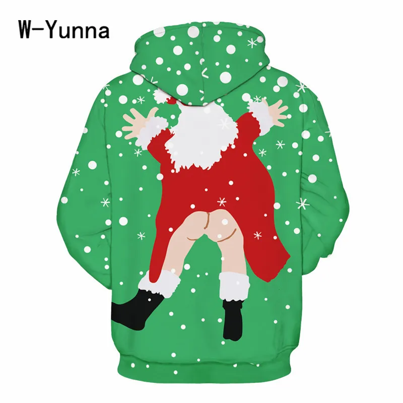 W-Yunna 2019 забавные Рождественские толстовки голый Санта Клаус 3D принт Толстовка