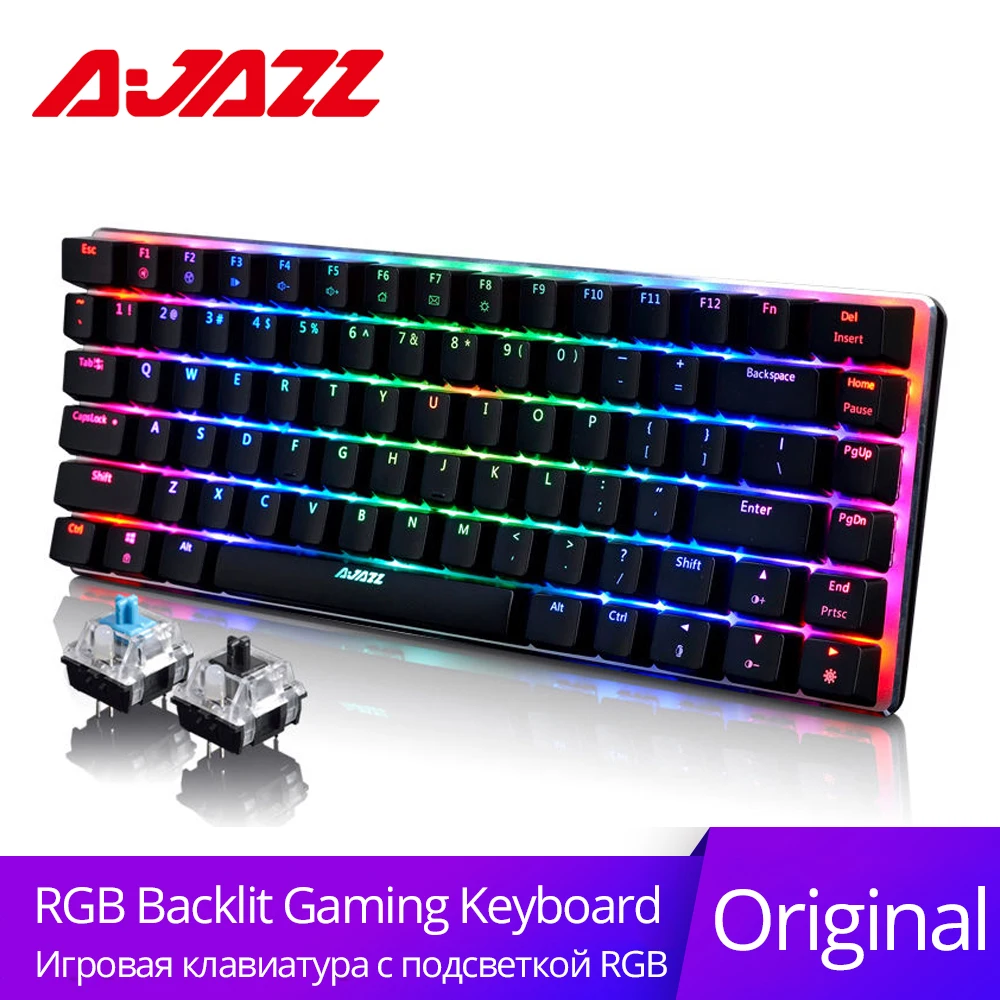 Ajazz AK33 82 ключи русский игровая клавиатура Проводная Механическая синий/черный