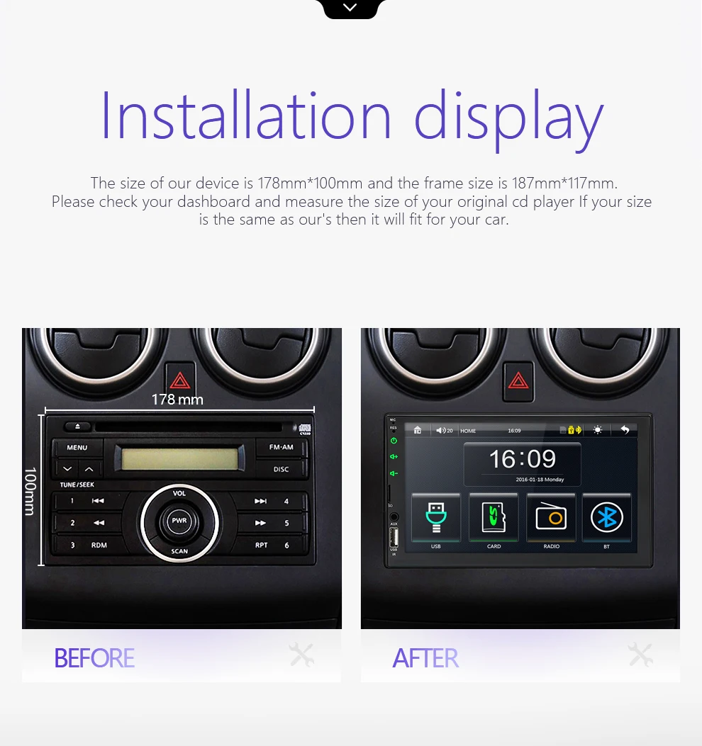 2 din автомагнитола " HD сенсорный экран плеер mirrorlink Android 9 Iphone MP5/SD/FM/MP4/USB/AUX/Bluetooth Авто Аудио для камеры