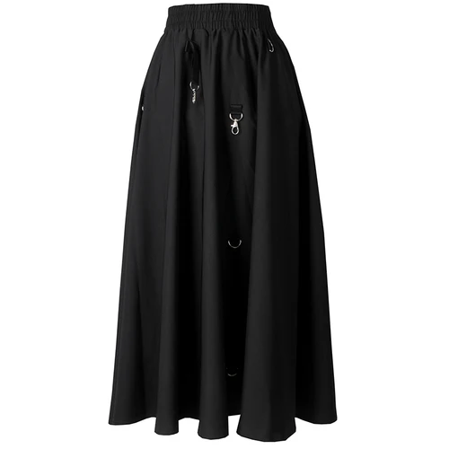 Black Skirt Панк-юбка Женская эластичная высокая талия тонкая железная кольцо Длинная черная юбка новая складная элегантная юбка женская мода - Цвет: Black Skirt