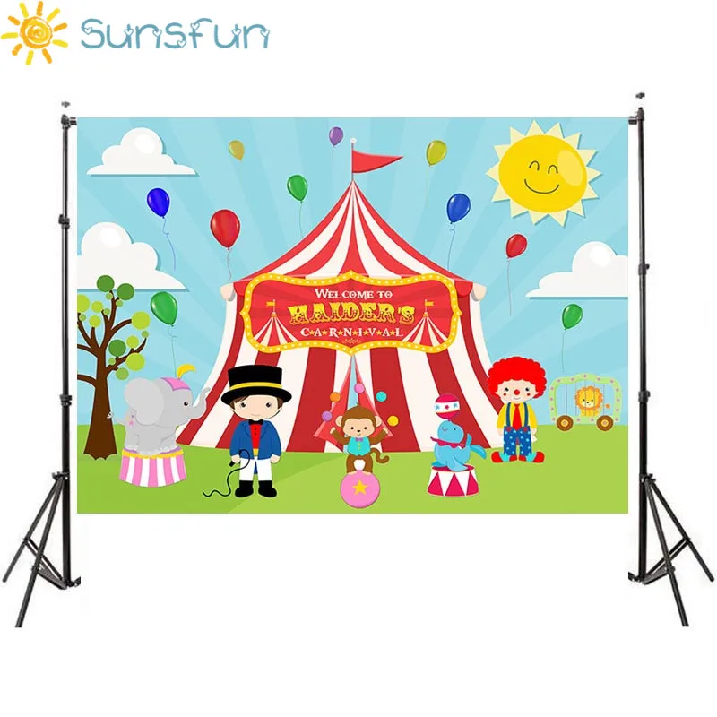 Sunsfun 7x5 футов мультяшный карнавал цирковая игровая площадка Флаг Шар деревья