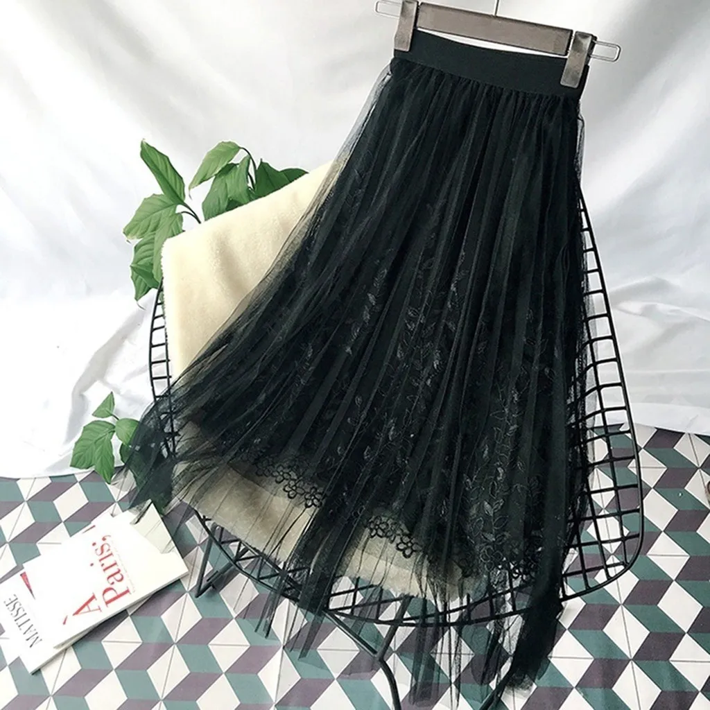 Женская одежда 2019 юбка большого размера с трехмерной вышивкой сетчатая