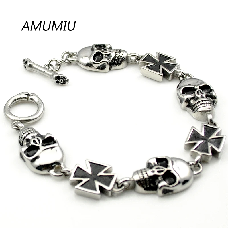Мужской браслет AMUMIU 20 см * 14 мм из нержавеющей стали с застежкой черепом в стиле