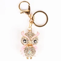bluepinklight pink owl bird pendant charm rhinestone crystal keyring key chain for handbag purse wedding party gift