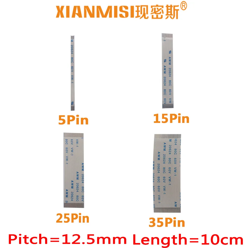 

FFC FPC плоский гибкий кабель-удлинитель для 5Pin 15Pin 25Pin 35Pin с одной стороны 1,25 мм Шаг AWM VW-1 20624 60V Длина (10 см), комплект из 2 предметов