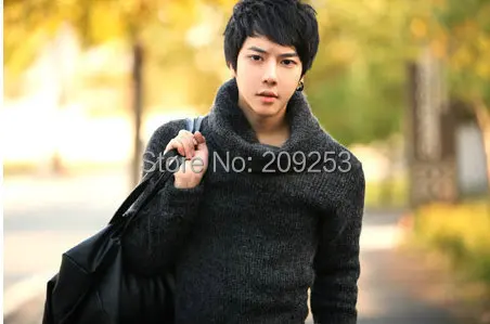 New 2014 Casual men's Black Pullovers Turtleneck sweater long sleeve knitwear Thick knitted | Мужская одежда