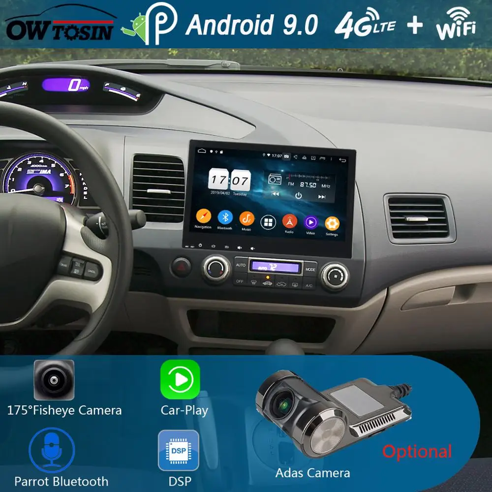 Автомобильный GPS радиоприемник IPS 8 ядер 4 Гб + 64 ГБ Android 10 1 для Honda Civic 9 0 2006 2007 2008 2009