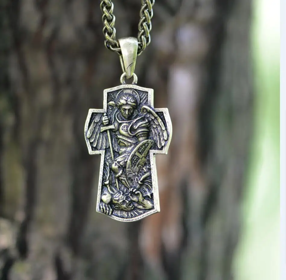 Metal Chain Bronze Langhong, 1 шт., Свято-Майкл, Archangel, защита меня, святое Молитвенное ожерелье, религиозное ожерелье, ювелирные изделия-талисманы - Окраска металла: Metal Chain Bronze