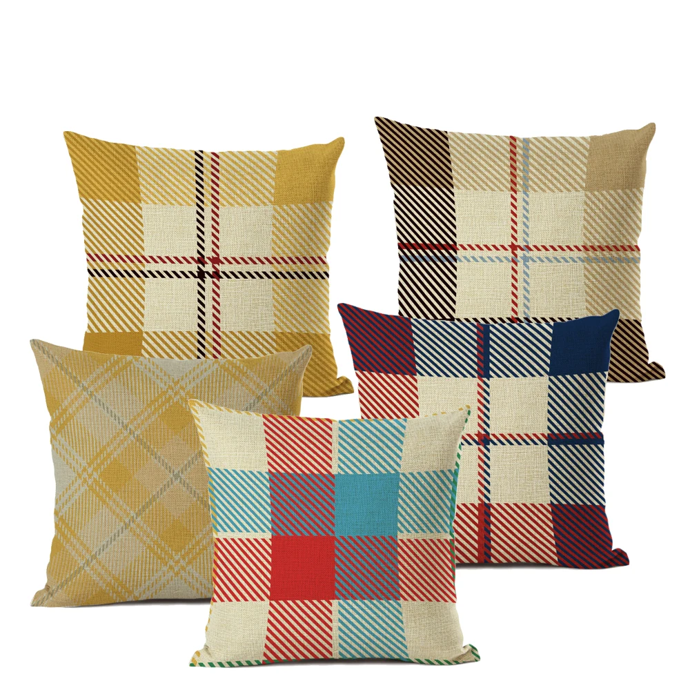 Red striped Plaid cushion linen cotton Bohemian girl home decoration pillowcase sofa pillow office chair waist 45x45cm | Дом и сад