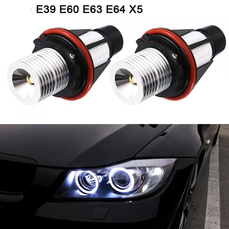 2pcs 1000LM Angel Eyes Car LED Halo Ring Marker Bulbs Light 12V 5W 6000K White Auto Lamp for BMW X5 E39 E53 E60 E63 E64
