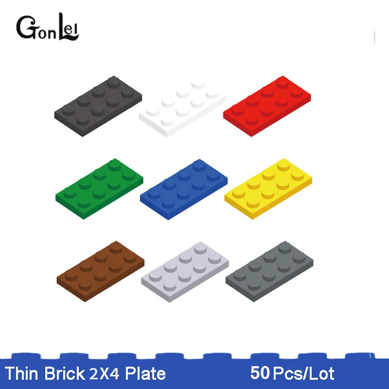 50 шт./лот тонкие кирпичи MOC 2x4 маленькие точечные пластины строительные блоки