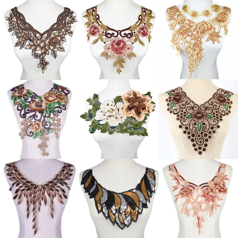 3D Brown Flower Lace Neckline Collar Fabric DIY Manual Wedding Decoration Trim Sewing Scrapbooking | Дом и сад