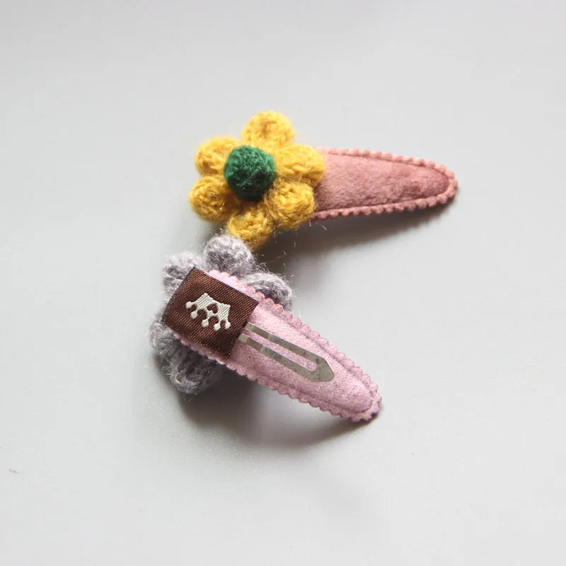 

24pcs Boutique Cute Crochet Floral Barrettes Hairpins Solid Pom Pom Flower Snap Clips Princess Headwear Fashion Hair Accessories