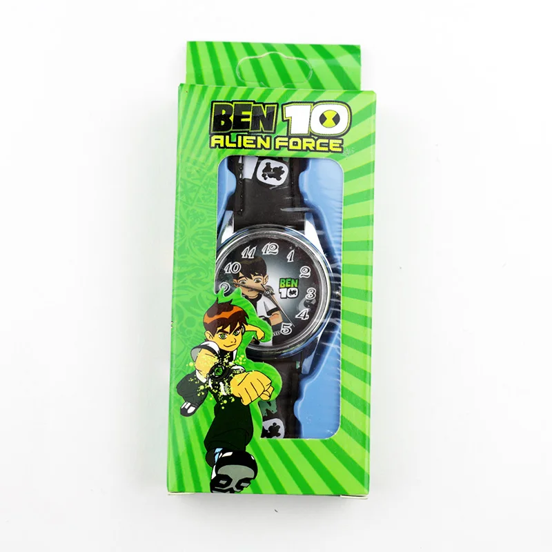 Boy Ben 10 Black Детские Мультяшные часы с человеком-пауком, Бэтменом, Суперменом, часы для мальчиков, часы принцессы для девочек, кварцевые часы с кожаным ремешком и коробкой - Цвет: Boy Ben 10 Black