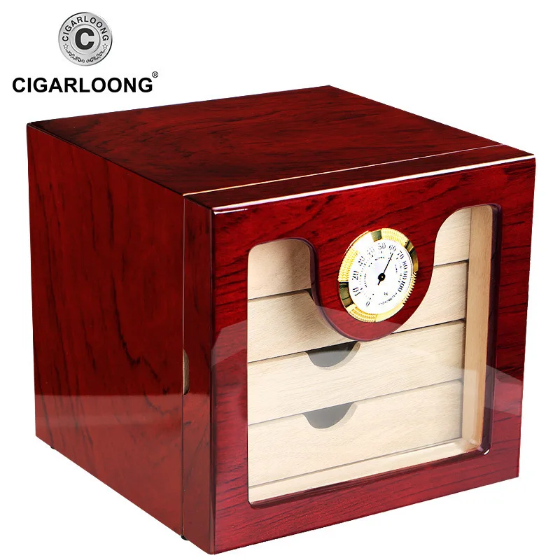 CIGARLOONG, 4 слоя, коробка для сигар, хьюмидор, кедровое дерево, увлажнитель с гигрометром, аксессуары для сигар, подарок, чехол для HH-1005A