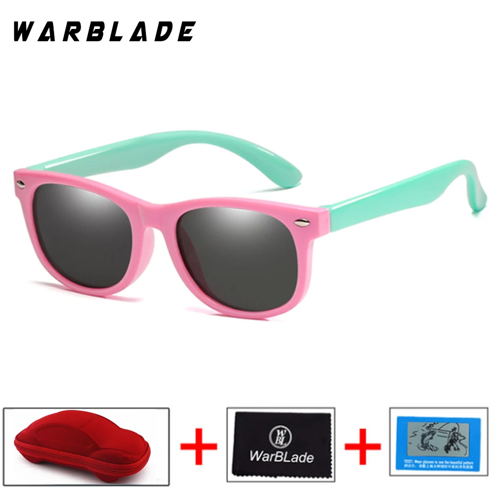 pink green Детские солнцезащитные очки WarBLade мужские брендовые силиконовые защитные очки для ногтей Поляризованные Кошачий глаз модные детские очки UV400 - Lenses Color: pink green