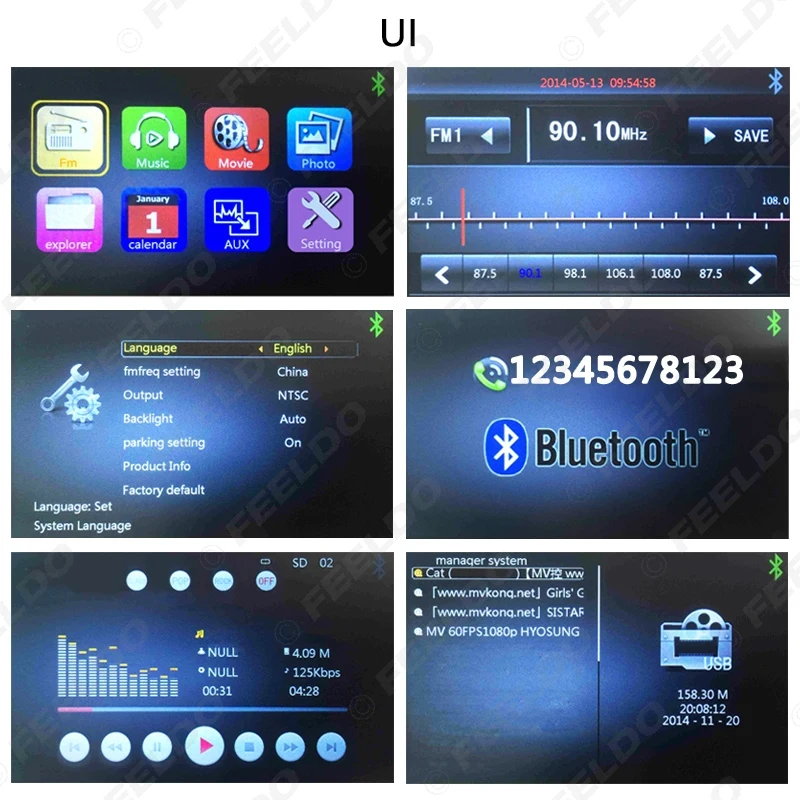 FEELDO 4 дюйма 1DIN ISO Автомобильный мультимедийный плеер с Mp3/Mp4/Mp5 поддержкой USB, SD карт памяти, резервная Bluetooth Камера Функция получаете: Камера#4492+ 3234