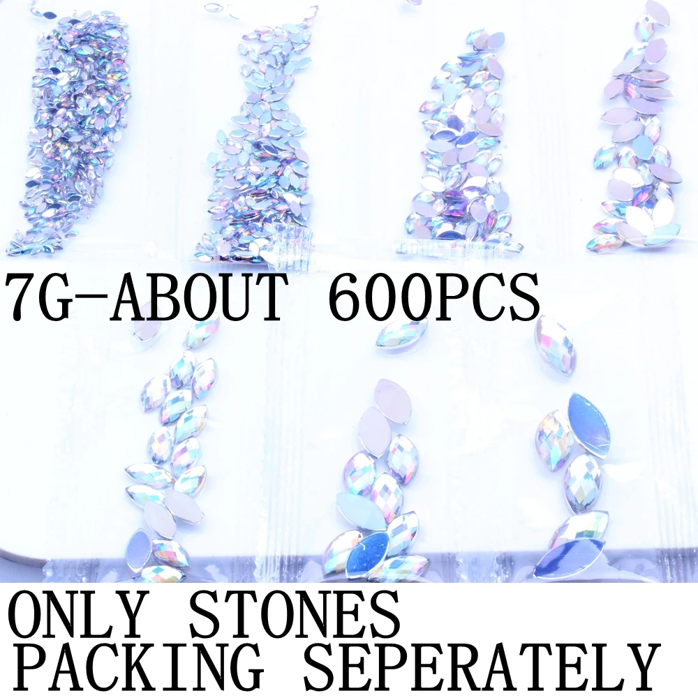 Packing Seperately Акриловые стразы в форме глаз 7 г, 600 шт., 7 размеров, Стразы для ногтей с плоской задней поверхностью, 3D Стразы для рукоделия - Цвет: Packing Seperately