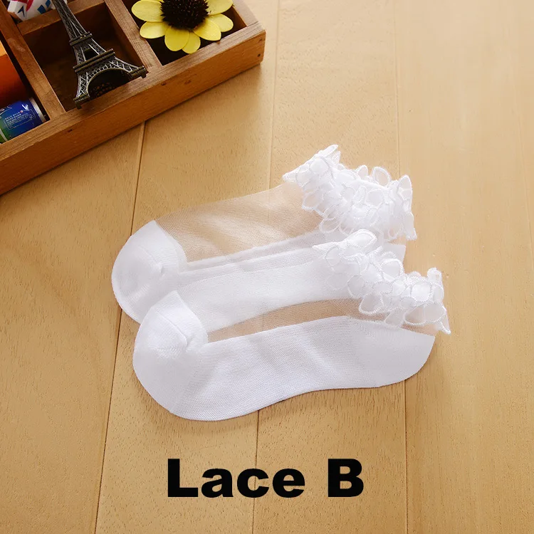 Lace B white Новинка года, весенне-летние кружевные ультратонкие сетчатые носки с кристаллами для маленьких девочек носки-башмачки однотонные невидимые носки детские носки - Цвет: Lace B white
