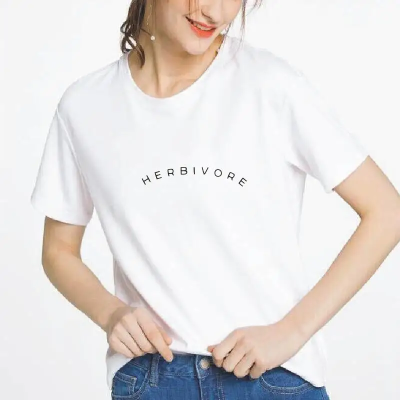 Herbivore футболка с буквенным принтом женская 2019 летняя модная Свободная белая из